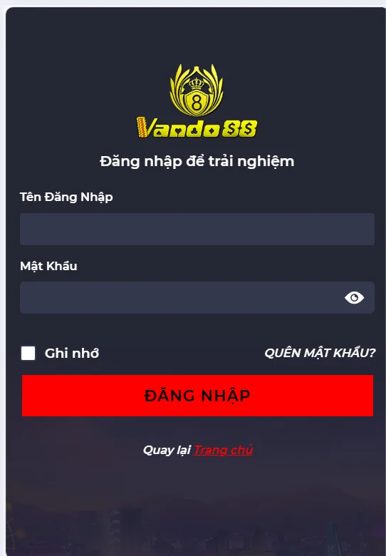 Điền vào form đăng nhập VANDO88