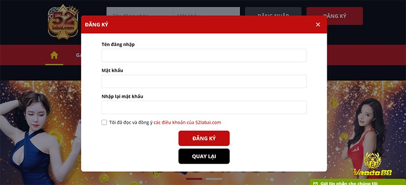 Truy cập và đăng ký tài khoản tại cổng game 52labai để bắt đầu các trò chơi
