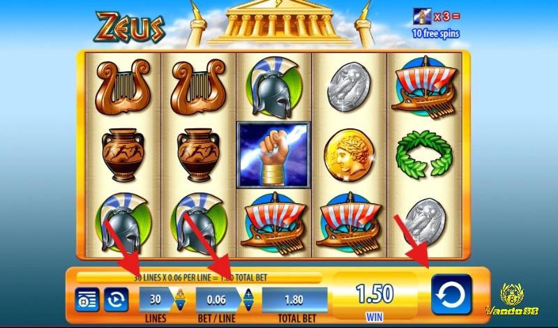 Để chơi game Zeus, đầu tiên, bạn cần chọn số tiền cược và bắt đầu quay