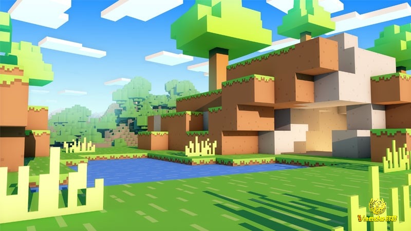 Một góc nhìn toàn cảnh về thế giới mở rộng lớn trong Minecraft với đồ họa khối đặc trưng